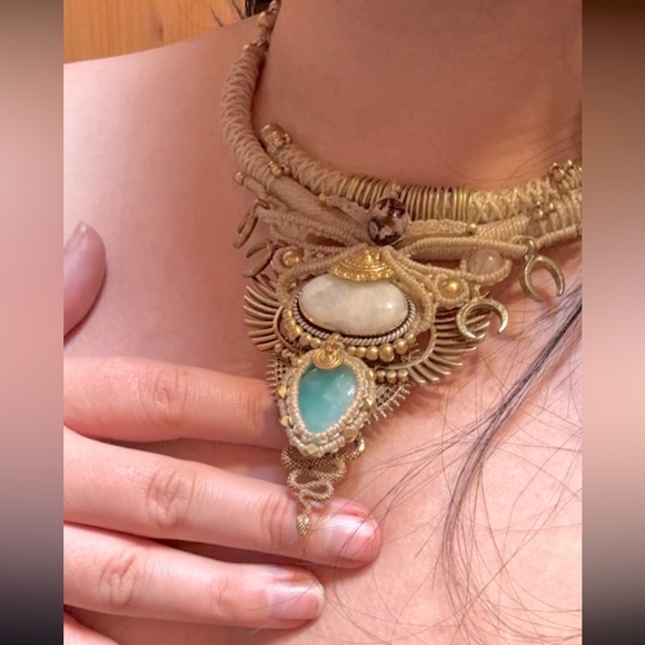 OOAK Macrame and Brass Statement Choker - Picture 3 of 3